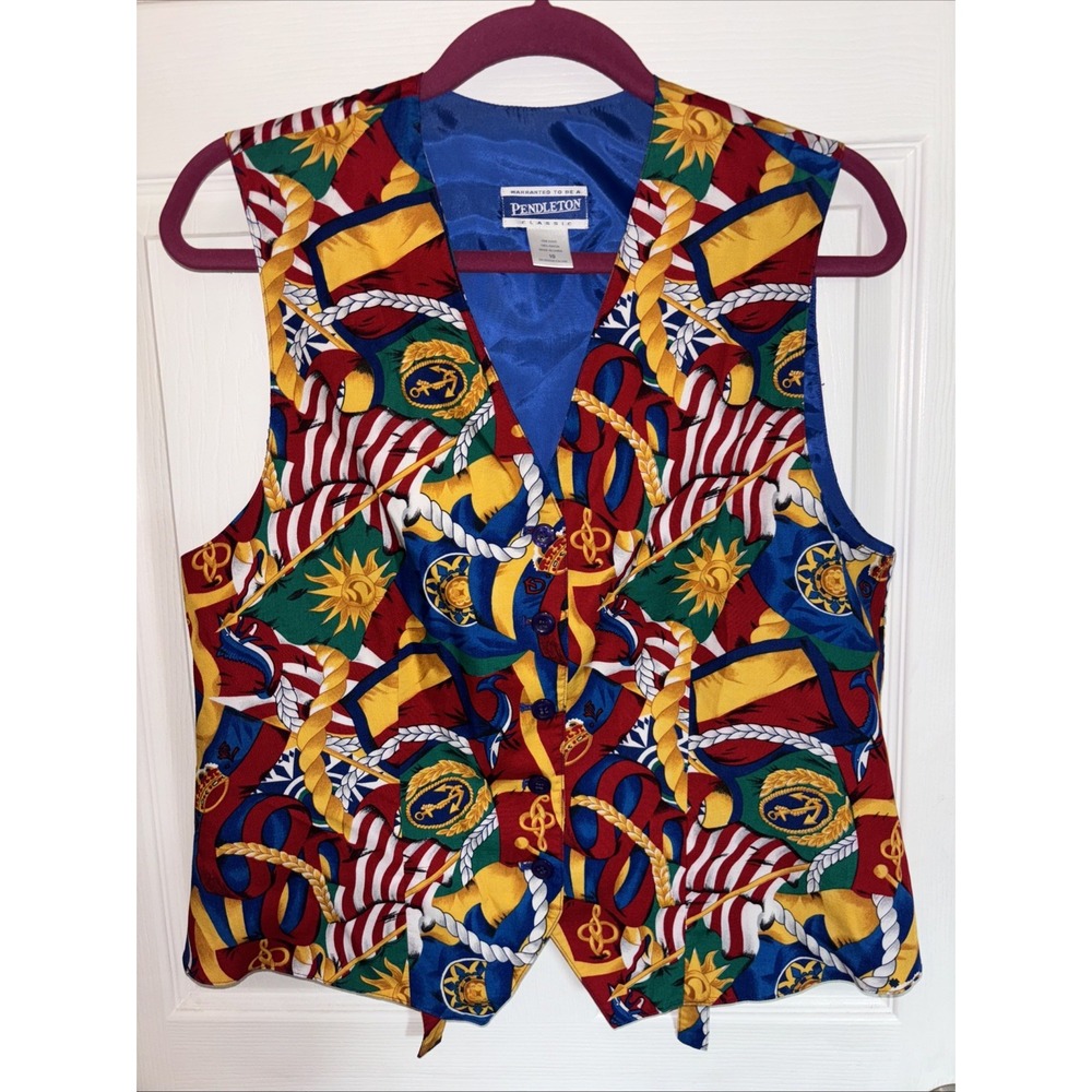 Pendleton Vest Womens Nautical Coastal Boho Festival Boating Vintage Size 10
